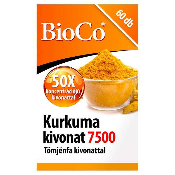 BioCo Kurkuma kivonat Tömjénfa kivonattal 7500 étrend-kiegészítő kapszula - 60 db