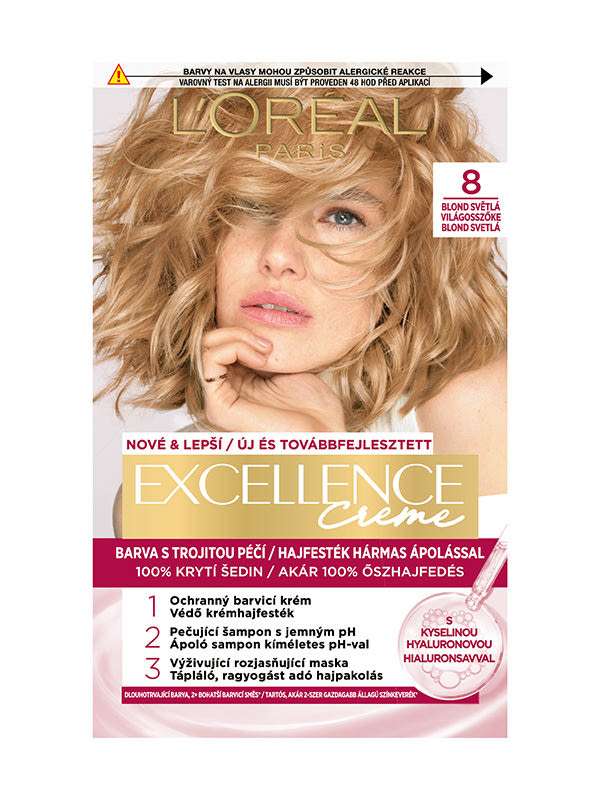 L'Oréal Paris Excellence krémes, tartós hajfesték 8 világosszőke - 1 db