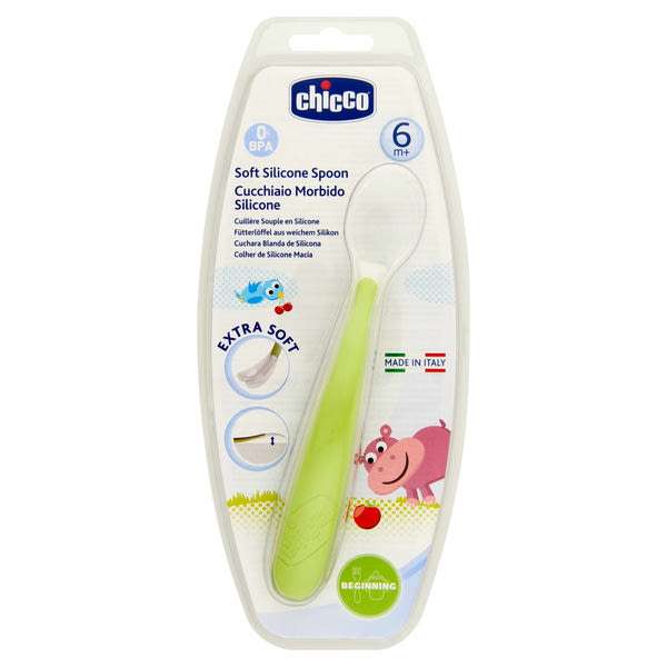 Chicco szilikon fejű kanál 6 hónapos kortól /zöld - 1 db