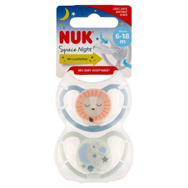 Nuk Space Night szilikon altatócumi, 6-18 hónapos korig, fiú - 2 db