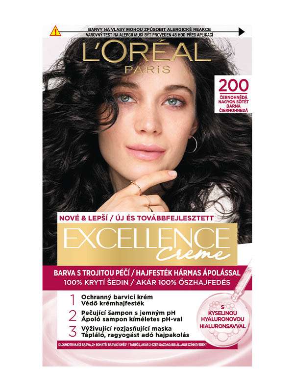 L'Oréal Paris Excellence krémes, tartós hajfesték 200 nagyon sötét barna - 1 db
