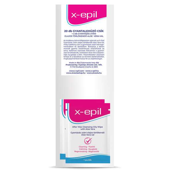 X-Epil Gyantalehúzó csíkok - 20 db + olajos törlőkendő - 2 db