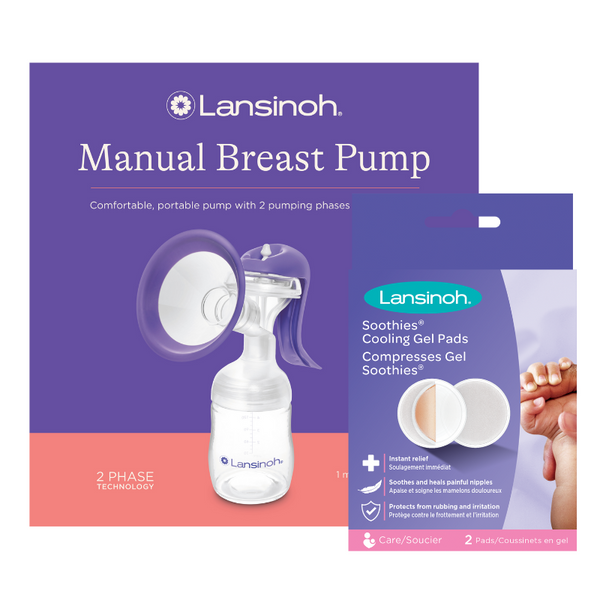 Lansinoh 2 fázisú kézi mellszívó + Soothies® regeneráló mellpárna szett - 1 db