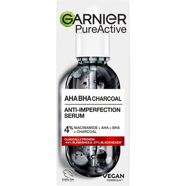 Garnier Pure Active bőrhibák elleni szérum AHA + BHA + aktív szén - 30 ml