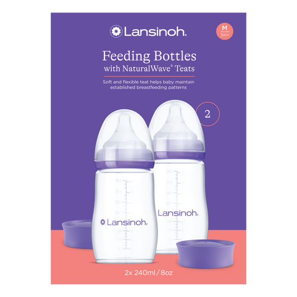 Lansinoh cumisüveg közepes folyású etetőcumival + fedéllel, 240 ml - 2 db