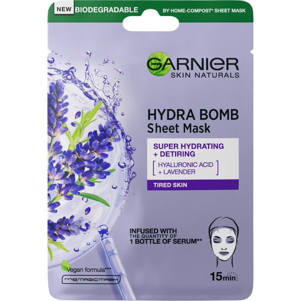 Garnier Skin Naturals Hydra Bomb Levendulás textilmaszk - 28 g