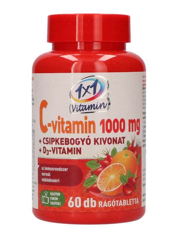 1x1 Vitamin C-Vitamin 1000mg+ D3+ rágótabletta csipkebogyóval - 60 db