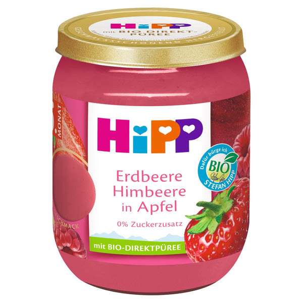 Hipp gyümölcskészítmény bébidesszert  alma eperrel és málnával 5 hónapos kortól - 160 g