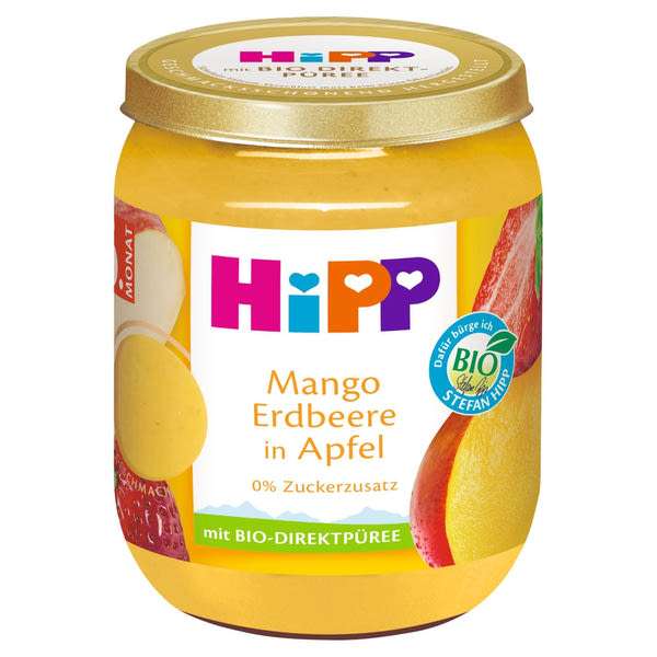HiPP bio gyümölcskészítmény bébidesszert alma mangóval és eperrel 6 hónapos kortól - 160 g