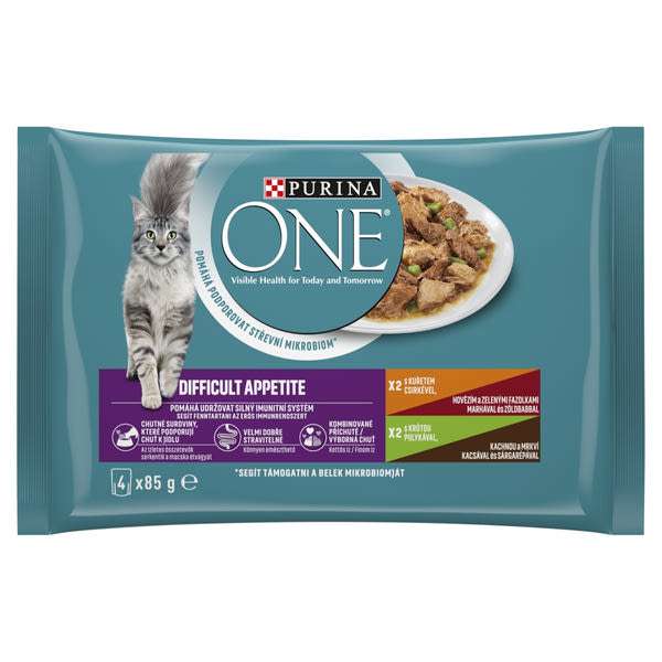Purina One Difficult Appetite alutasak macskáknak csirkével és pulykával 4 x 85 g - 340 g