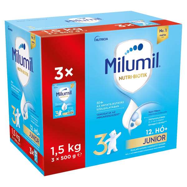 Milumil 3 Junior tejalapú anyatej-kiegészítő tápszer 12 hónapos kortól - 1500 g