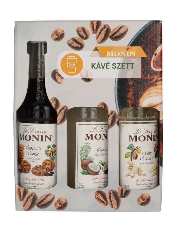 Monin kávészirup szett csokis süti, fehércsoki és kókusz 3x250 ml - 750 ml
