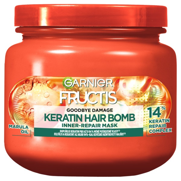 Garnier Fructis Goodbye Damage Keratin Hair Bomb hajpakolás igénybevett hajra - 320 ml