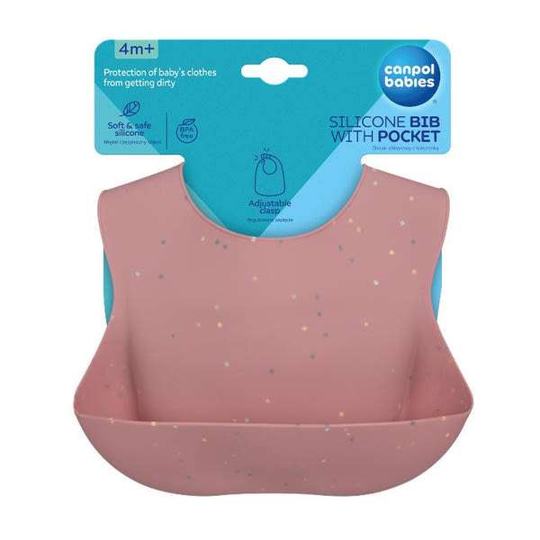 Canpol Babies Dots szilikon előke /rózsaszín - 1 db