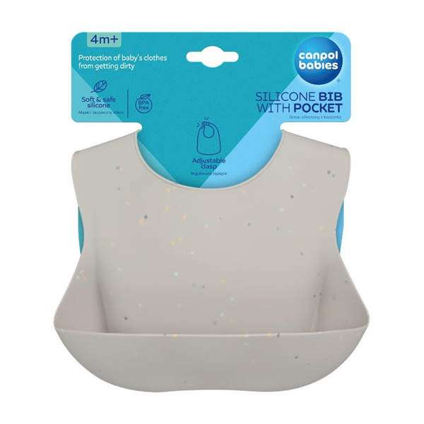 Canpol Babies Dots szilikon előke /szürke - 1 db