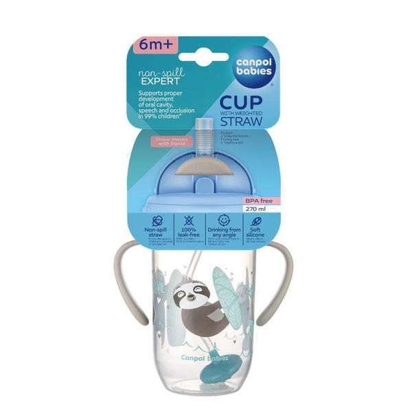 Canpol Babies itatópohár súlyozott szívószállal 6 hónapos kortól 270 ml /szürke - 1 db