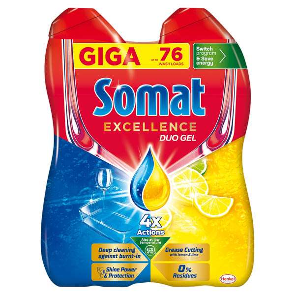 Somat Excellence Duo Gel gépi mosogatószer gél 76 mosogatás 2 x 684 ml - 1368 ml