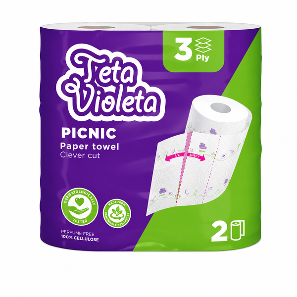 Violeta Piknik Clever Cut háztartási papírtörlő felezhető lapokkal - 2 db