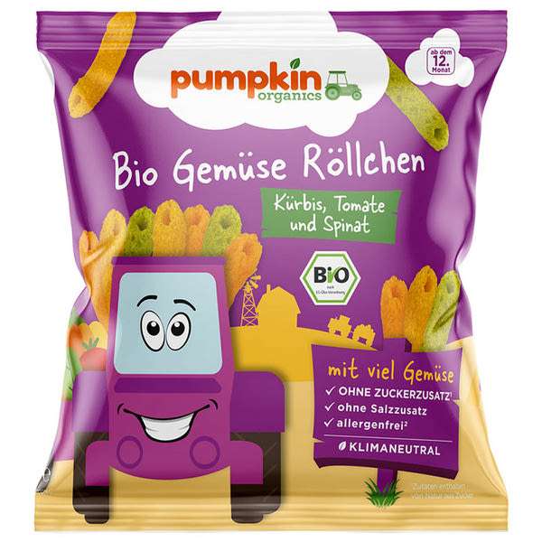 Pumpkin Bio Organics ropogós zöldség pufi sütőtökkel, paradicsommal és spenóttal 12 hónapos kortól - 20 g
