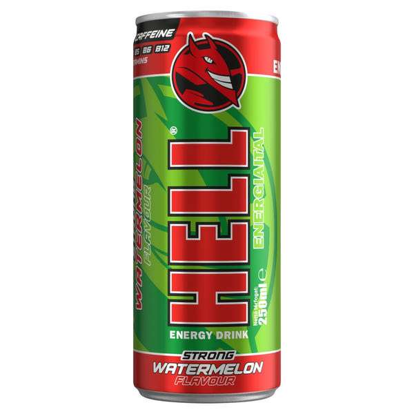 HELL Strong görögdinnye- és tuttifruttiízű koffeintartalmú, szénsavas ital - 250 ml