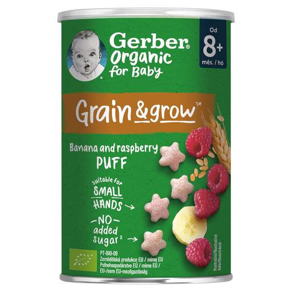 Gerber Organic banános és málnás bio gabonasnack 8 hónapos kortól - 35 g