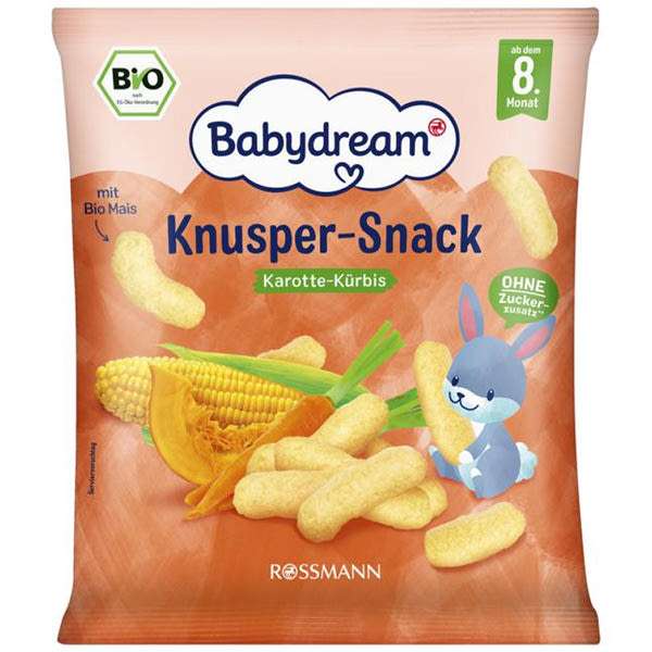 Babydream bio kukorica snack sárgarépával és sütőtökkel 8 hónapos kortól - 30 g