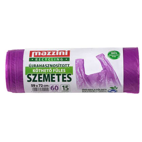 Mazzini újrahasznosított köthetőfüles szemeteszsák 60 L - 15 db