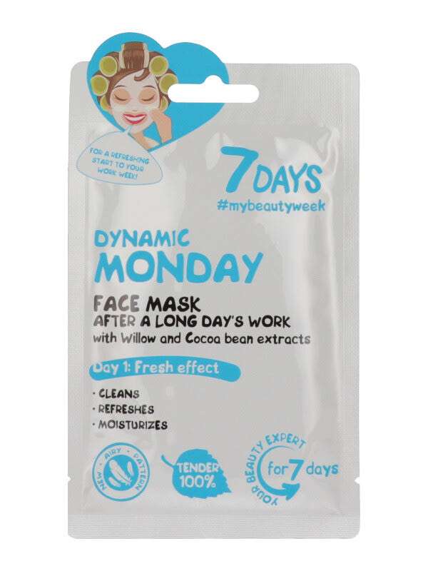7Days Dinamikus Hétfő arcmaszk fűzfával és kakaóbabbal - 28 g