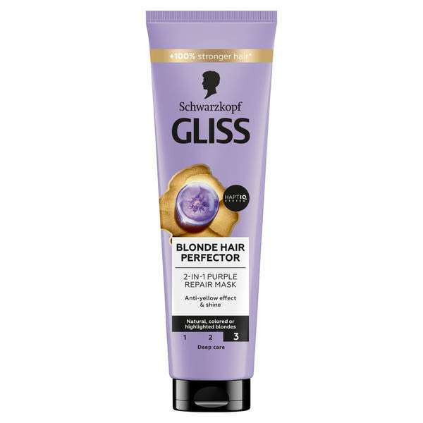 Gliss Blonde Hair Perfector 2 az 1-ben lila hamvasító hajpakolás - 150 ml