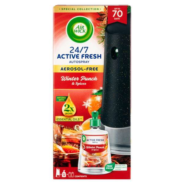 Air Wick Active Fresh automata légfrissítő készülék utántöltővel téli puncs illattal - 228 ml