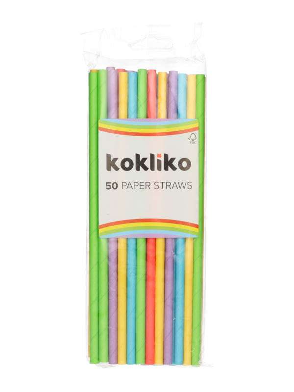 Színes papír szívószál - 50 db