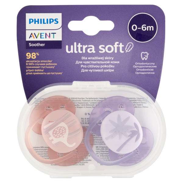 Avent Ultra Soft játszócumi 0-6 hónapos korig /lány - 2 db