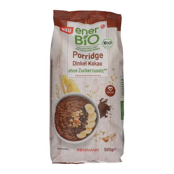 Ener-bio müzlikása-keverék teljes kiőrlésű tönkölybúzapehellyel, teljes kiőrlésű zabpehellyel és kakaóval - 500 g