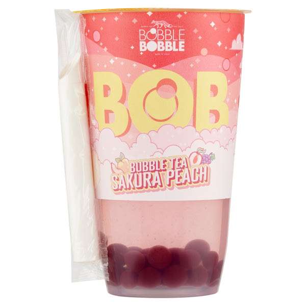 Bob Sakura Bubble Tea zöld tea barack- és licsilével, szőlőlét tartalmazó italgyöngyökkel - 360 ml
