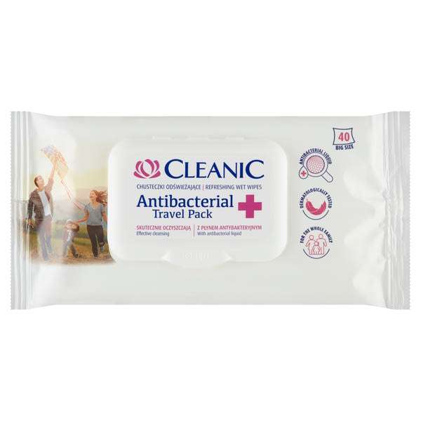 Cleanic Antibacterial Travel Pack nedvesített frissítő törlőkendő - 40 db