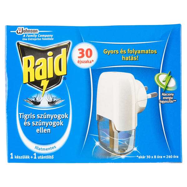 Raid Elektromos 30 éjszakás szúnyogírtó készülék utántöltő folyadékkal - 21 ml