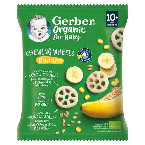 Gerber Chewing Wheels banános bio gabonasnack 10 hónapos kortól - 28 g