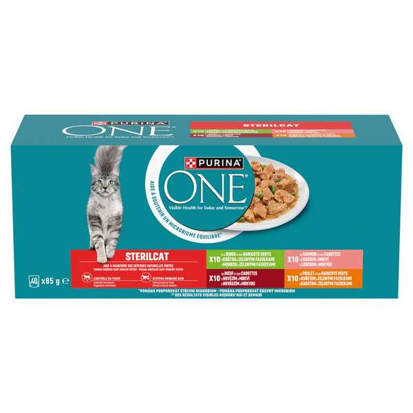 Purina One Sterilcat marhával/lazaccal/pulykával/csirkével nedves macskaeledel 40 x 85 g - 3400 g