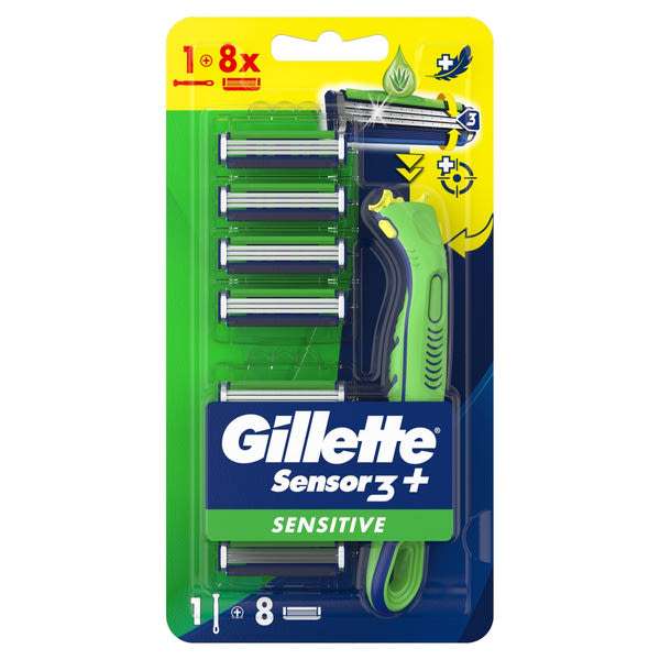Gillette Sensor3+ 3 pengés Sensitive borotva készülék 8 borotvabetéttel - 1db