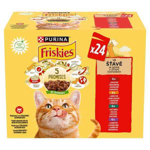Friskies állateledel macskáknak csirkável, marhával, báránnyal és kacsával 24x85 g - 2040 g