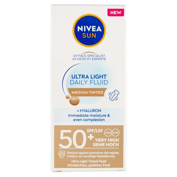 Nivea SUN Ultra Light Daily színezett fényvédő fluid közepes árnyalat FF50+ - 40 ml