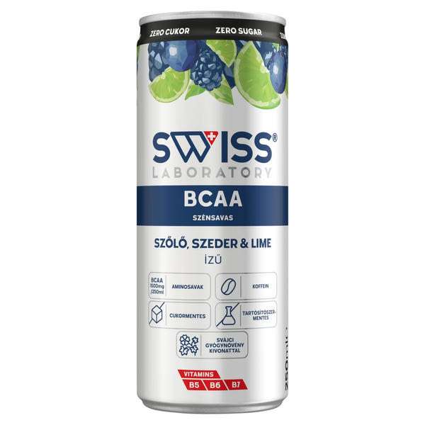 Swiss Laboratory BCAA szőlő, szeder és lime ízű szénsavas ital - 250 ml