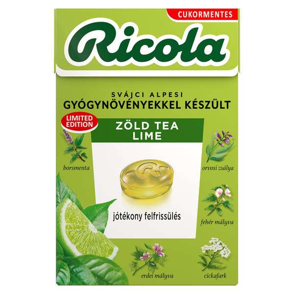 Ricola Zöld Tea Lime gyógynövénycukorka - 40 g