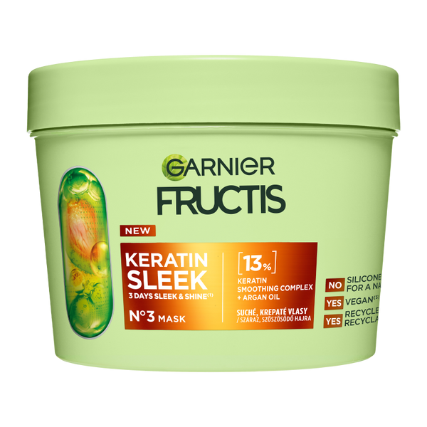 Garnier Fructis Keratin Sleek hajpakolás száraz, szöszösödő hajra - 370 ml