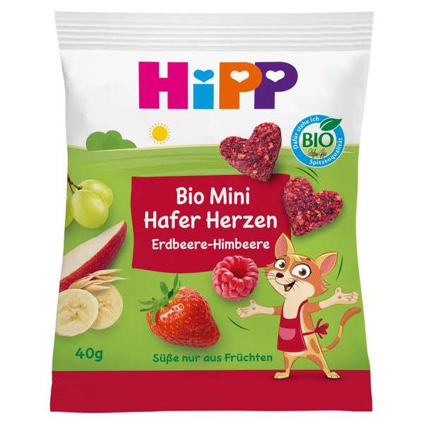 HiPP bio mini epres-málnás zabszívek 3 éves kortól - 40 g