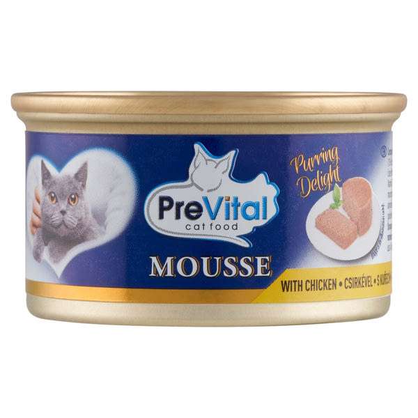 PreVital Mousse nedves macskaeledel, macskatáp felnőtt macskáknak csirkével pástétom konzerv - 85 g