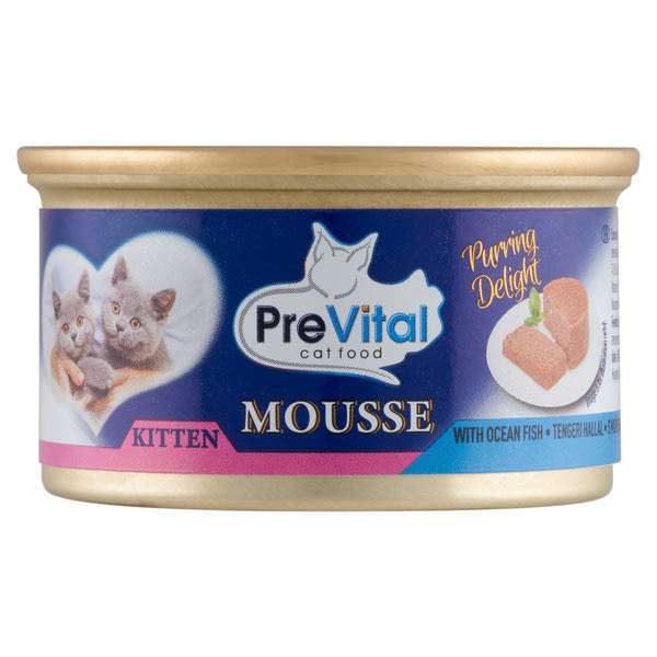PreVital Mousse nedves macskaeledel, macskatáp kölyökmacskának óceáni hallal pástétom konzerv - 85 g