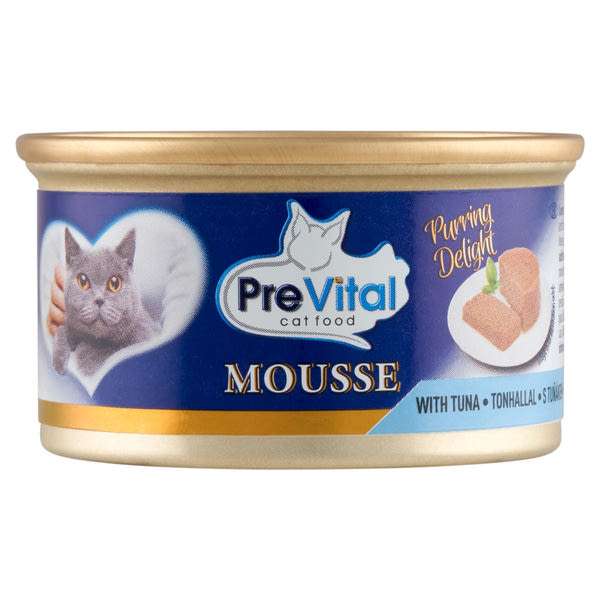 PreVital Mousse nedves macskaeledel, macskatáp felnőtt macskáknak tonhallal pástétom konzerv - 85 g