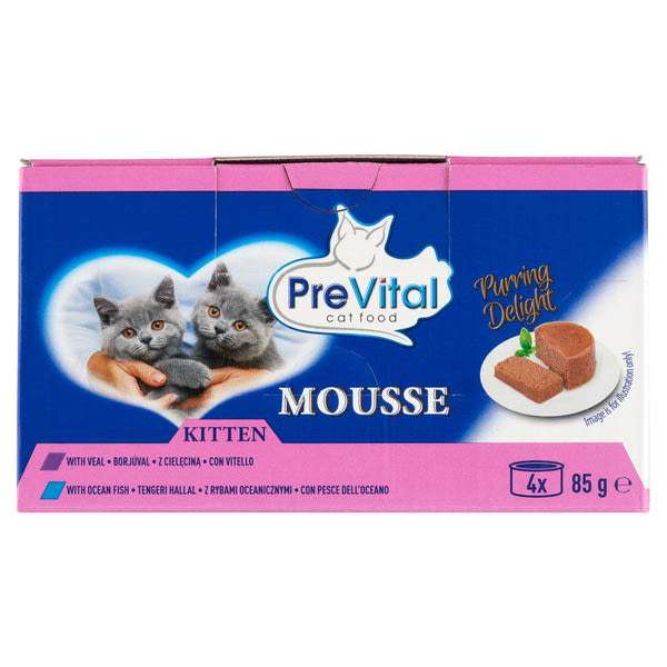 PreVital Mousse nedves macskaeledel, macskatáp kölyökmacskáknak pástétom konzerv (4x85 g) - 340 g
