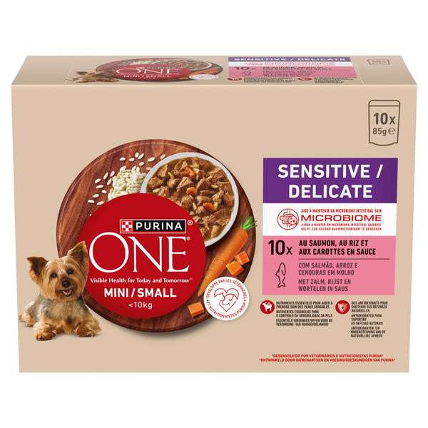 Purina One Sensitive alutasak kutyáknak lazaccal, rizzsel, répával 10x85 g - 850 g